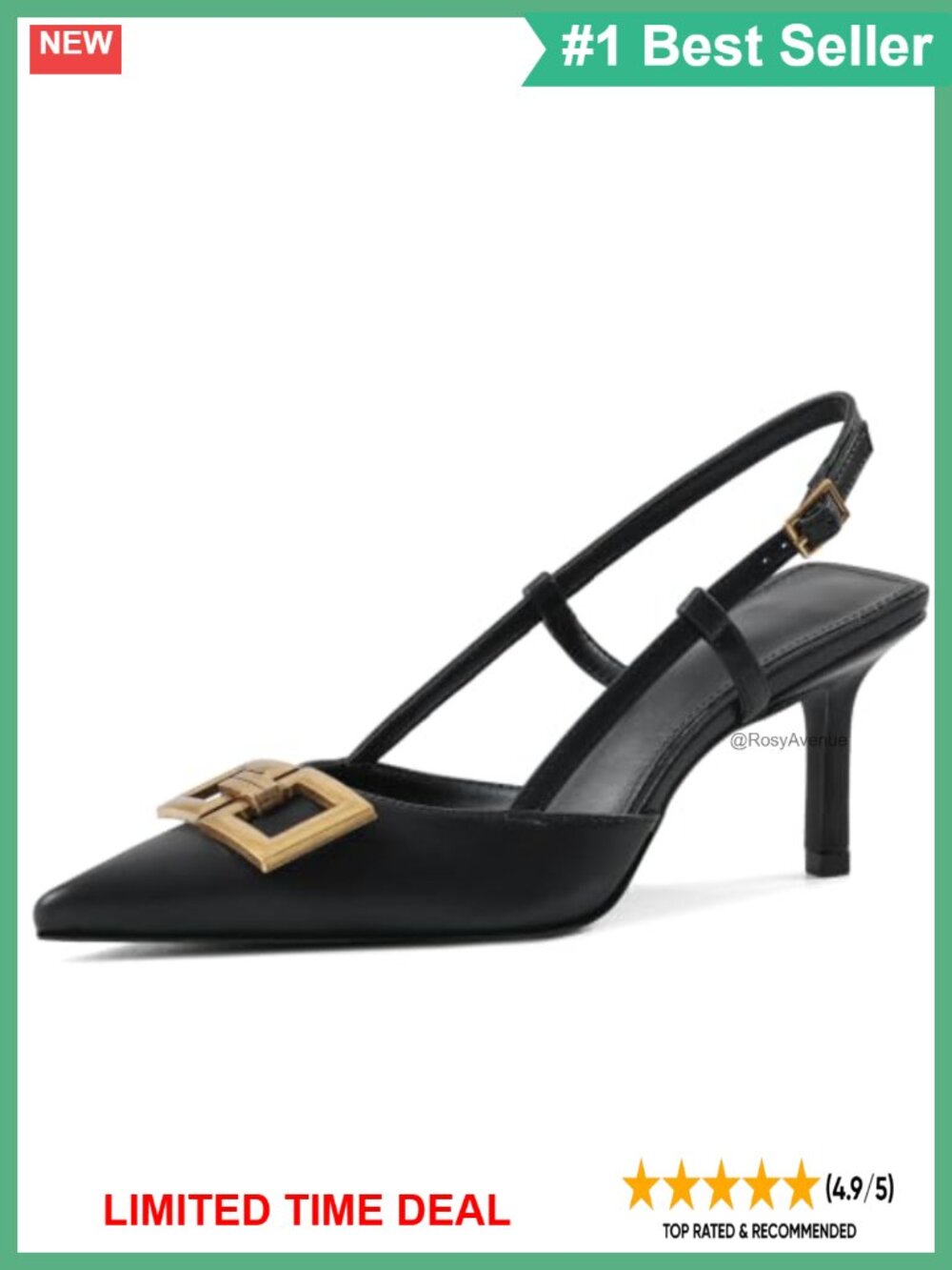 Faux Leather Pointed Toe Slingback Kitten Heel Pump